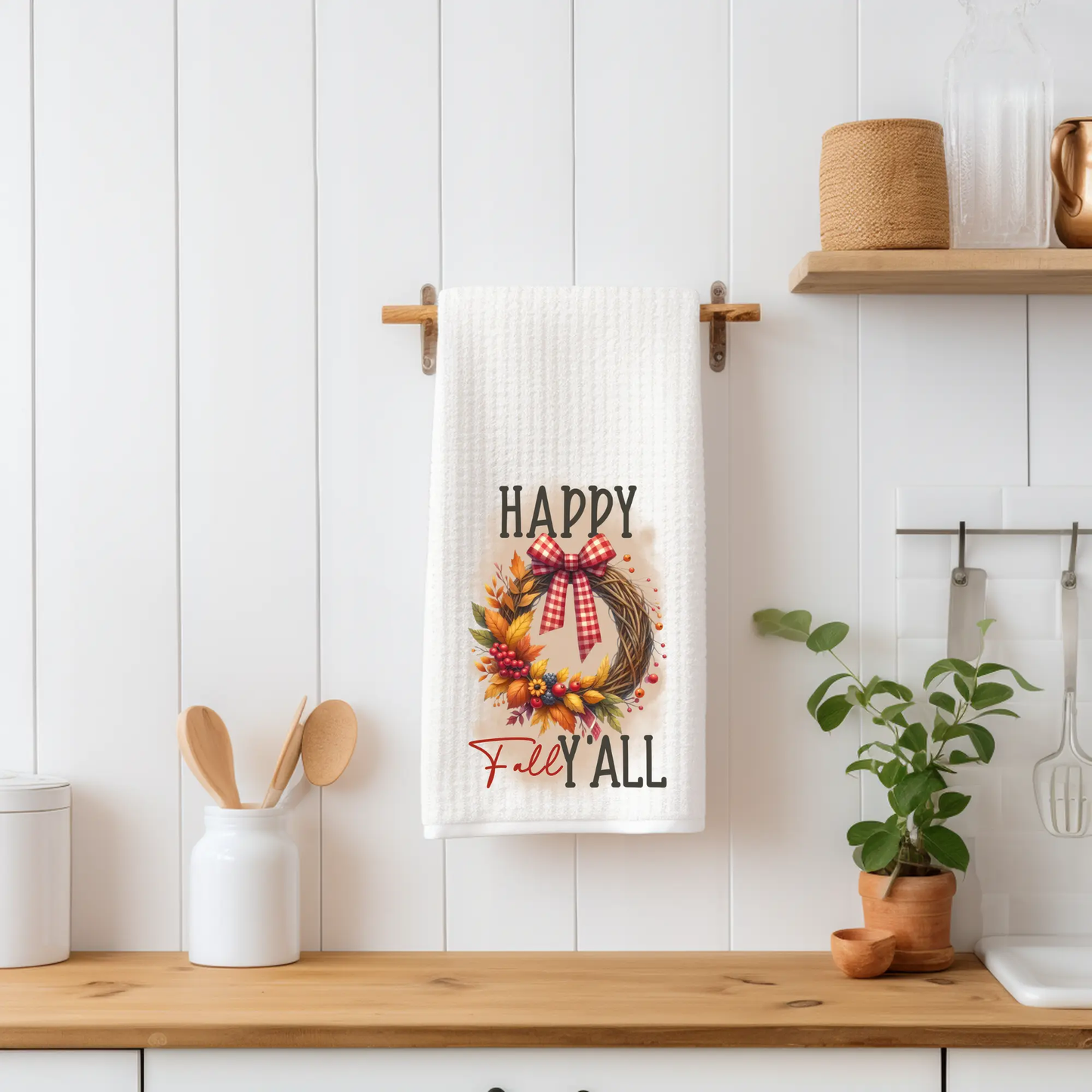 Happy Fall Y’all Towel | Rustic Autumn Kitchen Décor Graphink Fusion