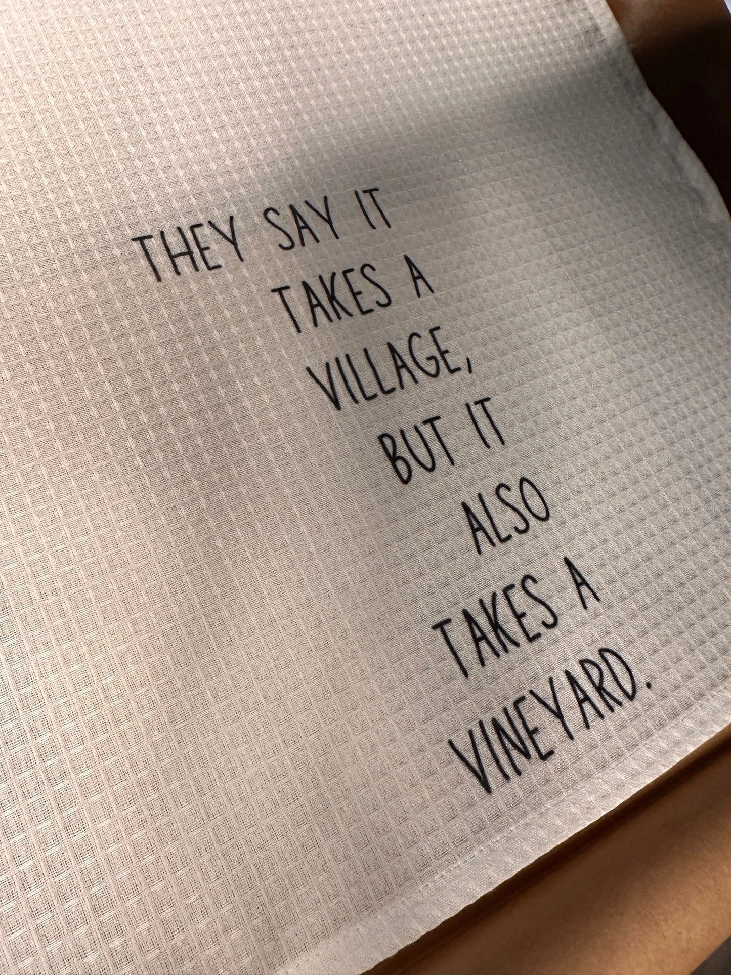 White waffle-weave 18x28 tea towel printed with the phrase “I’m sorry for my husband” in black lettering.