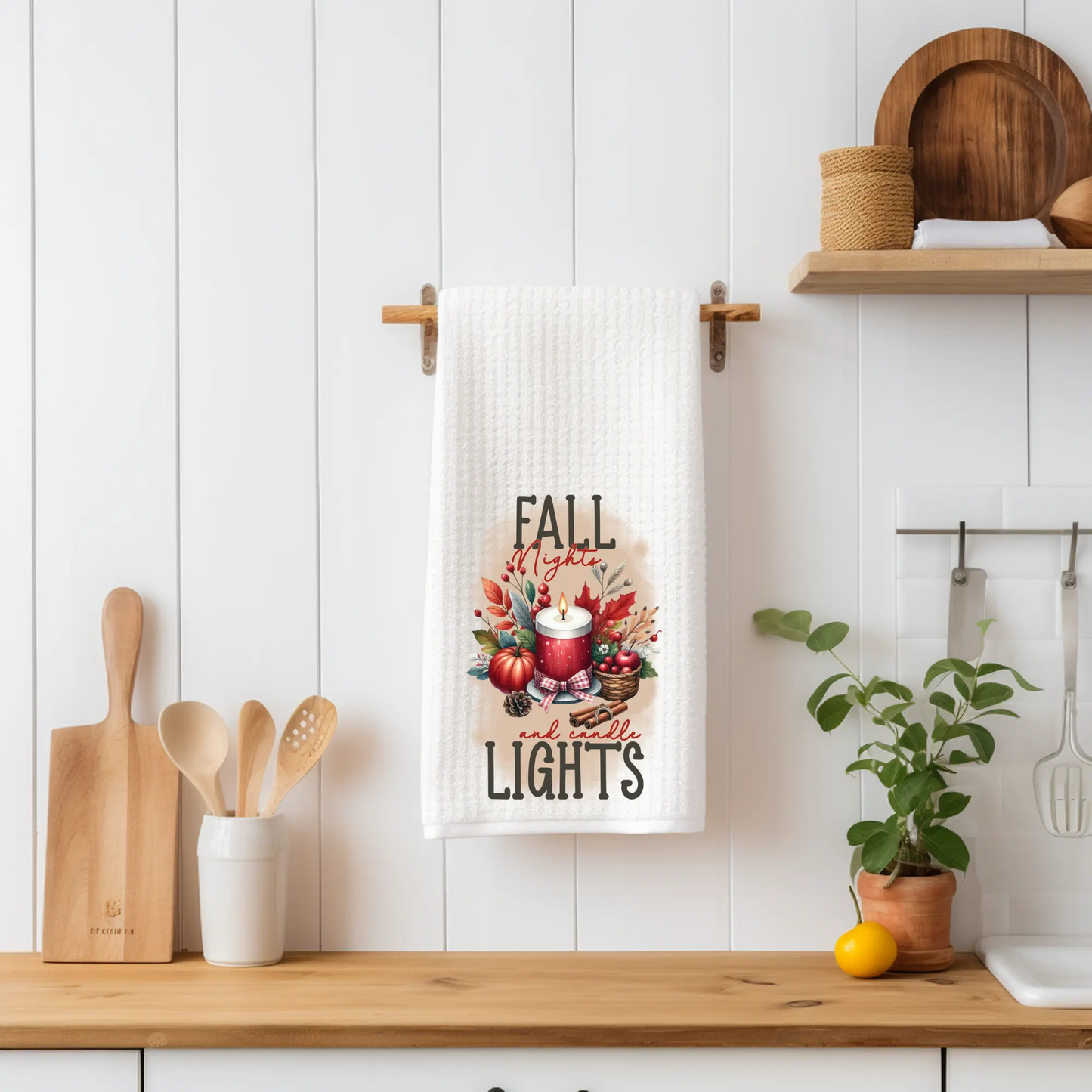 Fall Nights & Candle Lights Towel | Cozy Autumn Kitchen Décor Graphink Fusion