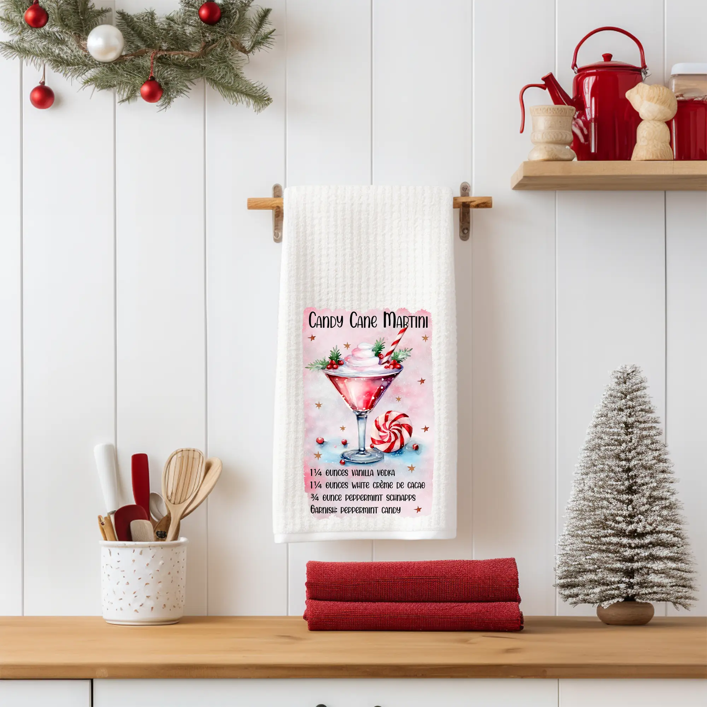 Candy Cane Martini Tea Towel