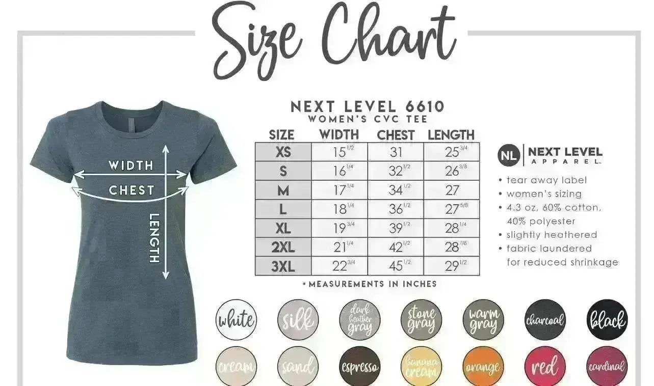 Size Chart for Ladies Tshirt