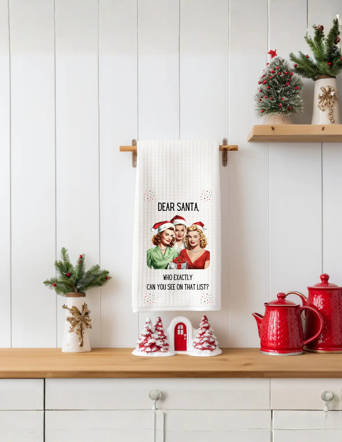 Dear Santa, Who Can You See Tea Towel | Funny Retro Christmas Kitchen Décor Graphink Fusion