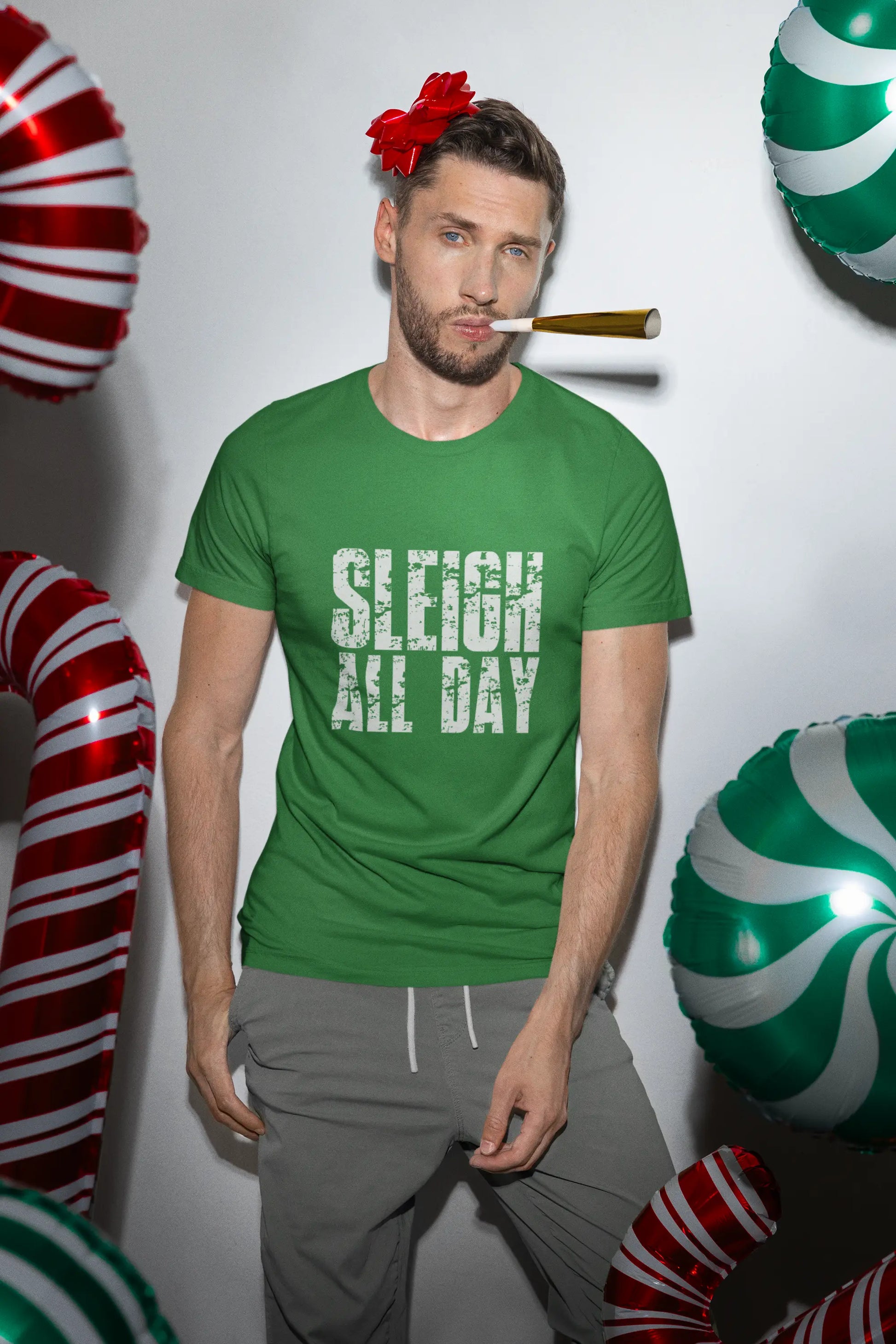 Sleigh All Day Distressed Tee | Funny Christmas Graphic Shirt Graphink Fusion