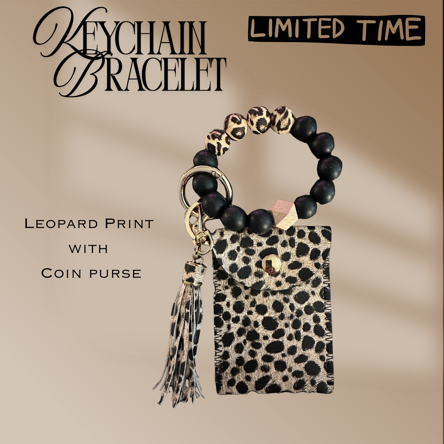 Leopard Print Keychain Bracelet (with Coin Purse)
