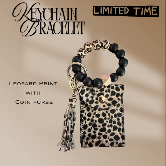 Leopard Print Keychain Bracelet (with Coin Purse)