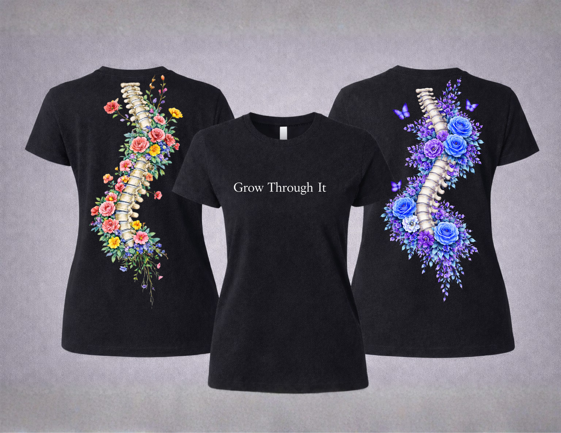Three shirts showing the backbone collection