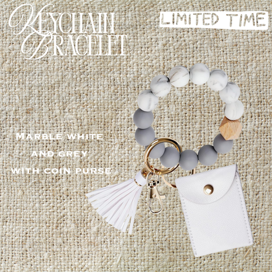 Marble White & Grey Keychain Bracelet with Coin Purse