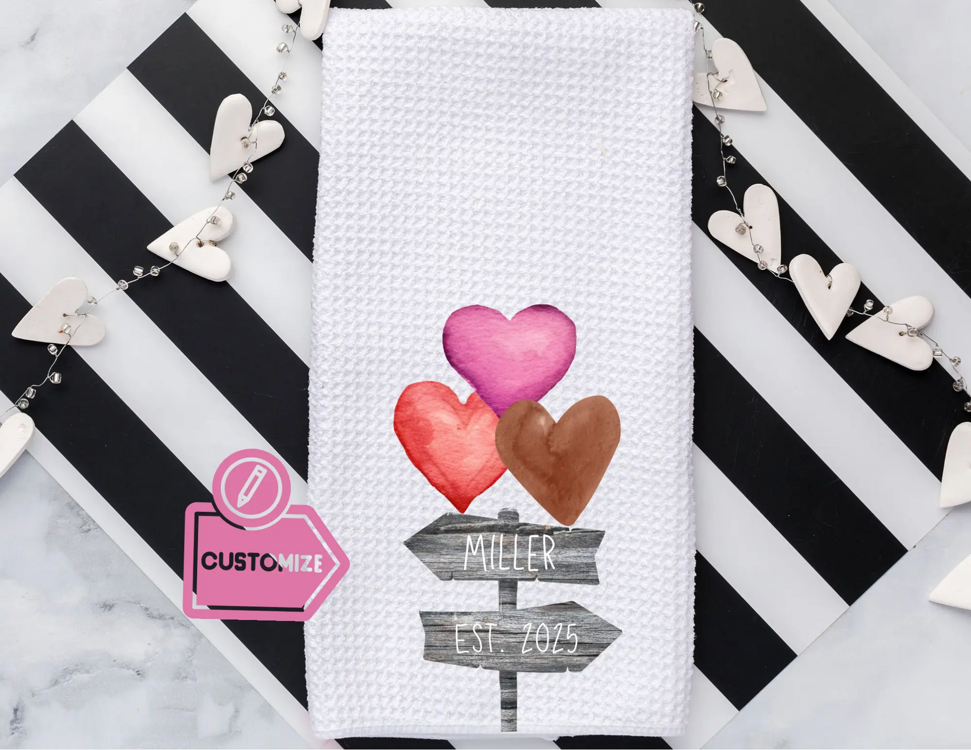 ❤️ Personalized Valentine’s Tea Towel – Last Name & Established Date Graphink Fusion