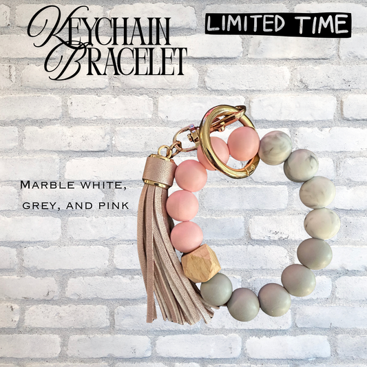 Marble White, Grey, and Pink Keychain Bracelet