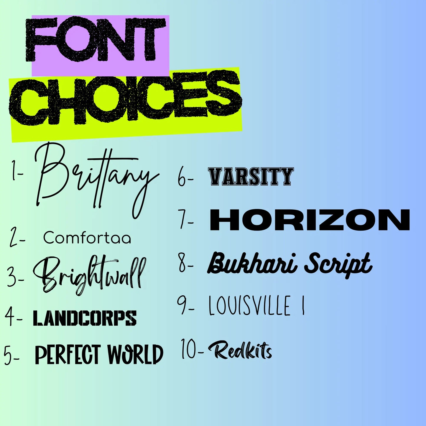 Font selections