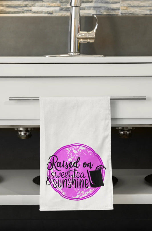 Raised on Sweet Tea & Sunshine – Funny Kitchen Tea Towel Graphink Fusion