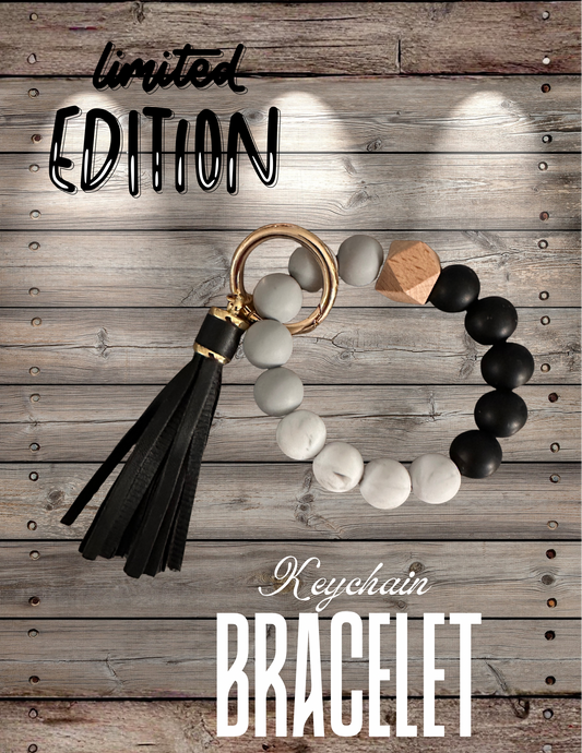 Limited Edition Marble White, Grey, and black Keychain Bracelet