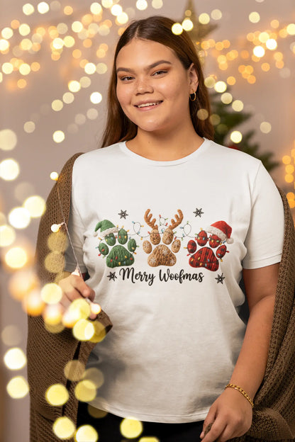 Merry Woofmas Dog Paw Print Shirt | Christmas Pet Lover Tee Graphink Fusion