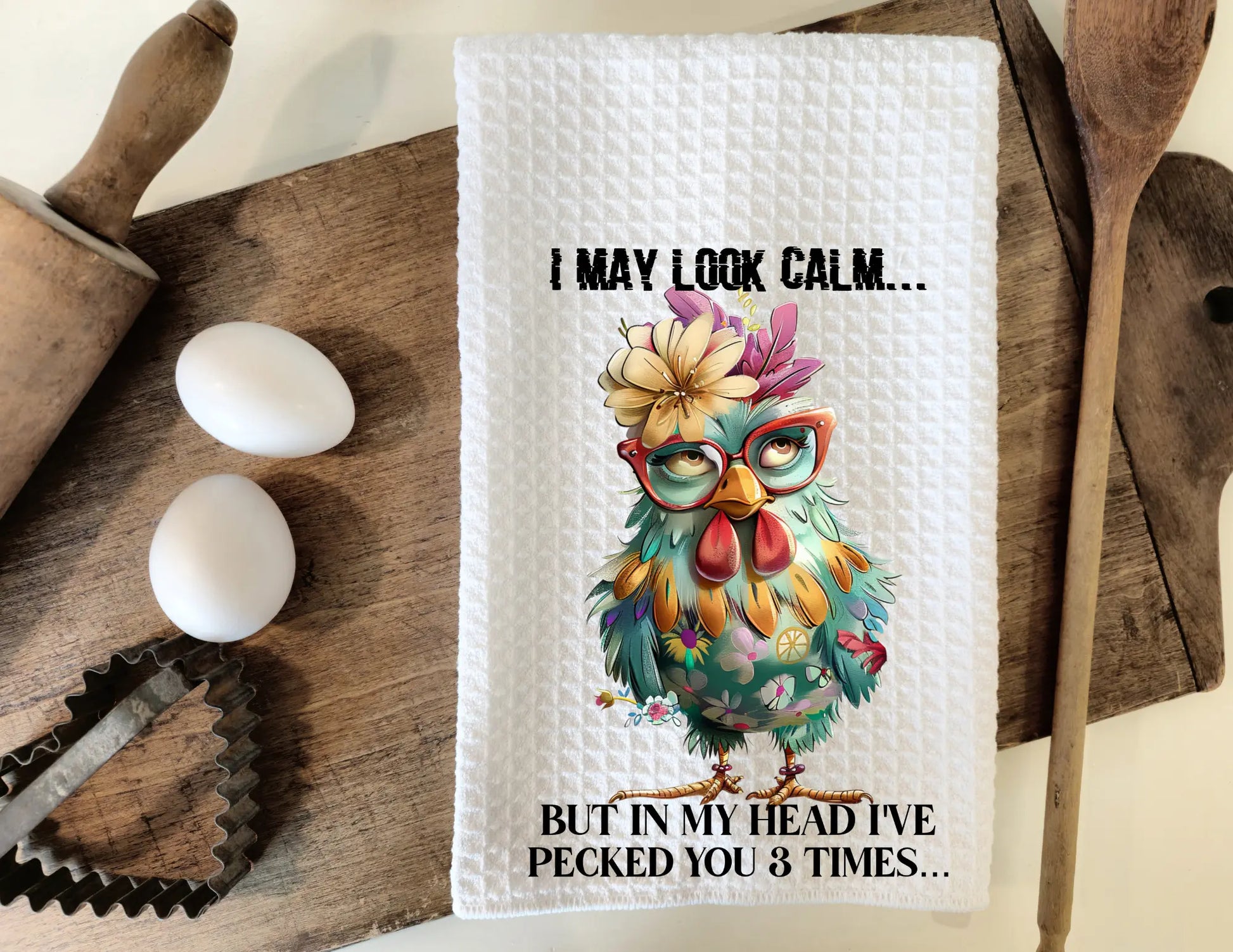Funny Chicken Tea Towel – “I May Look Calm” Sarcastic Kitchen Towel Graphink Fusion