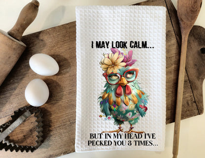 Funny Chicken Tea Towel – “I May Look Calm” Sarcastic Kitchen Towel Graphink Fusion